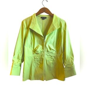 Tribal Zip Front Jacket Size 10 Lime Green  Ruched Detailing Casual